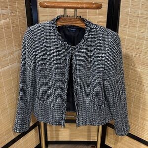 Reitmans Black & White Tweed Fringe Jacket